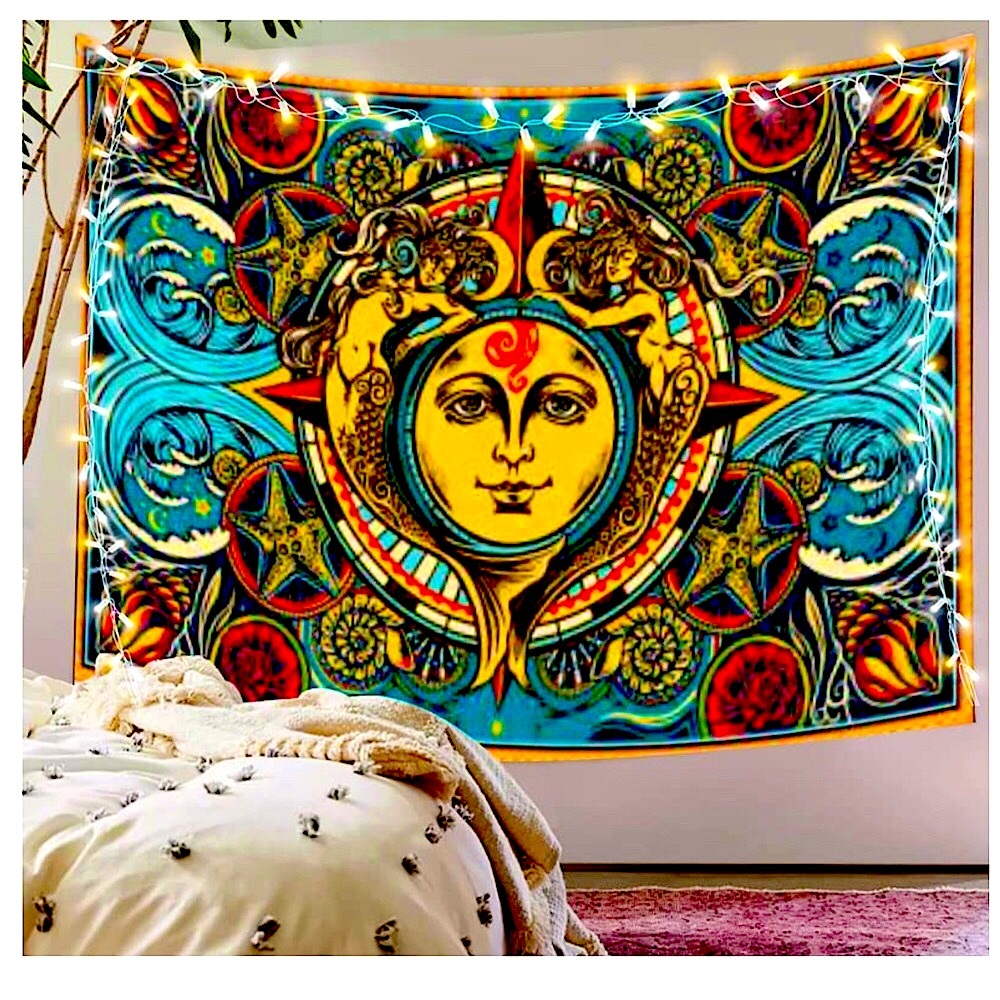 BLACK FRIDAY 2025 NWT 51x59 Large Sun Wall Tapestry Dorm Decor Black Light